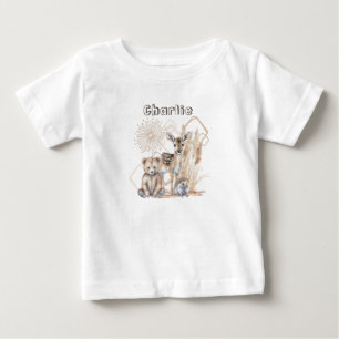 Personalized Name Text Boho Woodland Forest Animal Baby T-Shirt