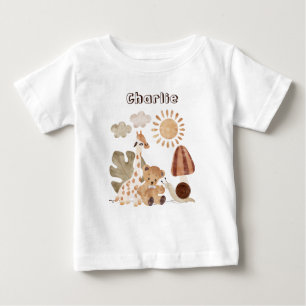 Personalized Name Text Boho Woodland Jungle Animal Baby T-Shirt
