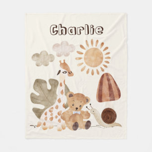 Personalized Name Text Boho Woodland Jungle Animal Fleece Blanket