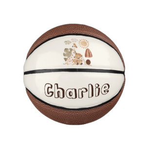 Personalized Name Text Boho Woodland Jungle Animal Mini Basketball