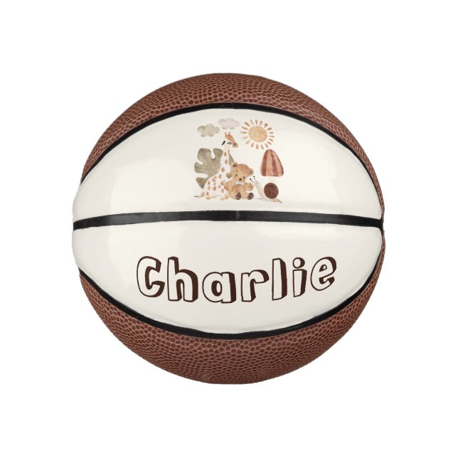 Personalized Name Text Boho Woodland Jungle Animal Mini Basketball (Front)