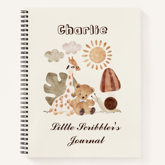 Personalized Name Text Boho Woodland Jungle Animal Notebook (Front)