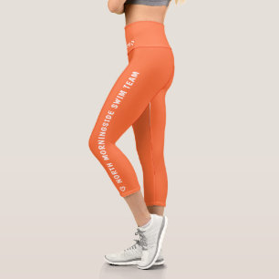 Personalized Name Text Logo Simple Orange Sport Capri Leggings