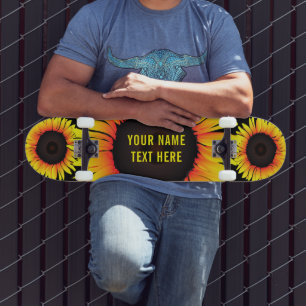 Personalized Name Text Skateboard with Sunflowers