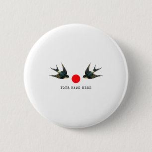 Personalized Name Text Swallow Japan Vintage T Shi 2 Inch Round Button