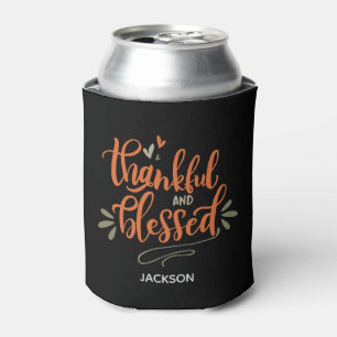 Personalized Name Thankful & Blessed Thanksgiving Can Cooler