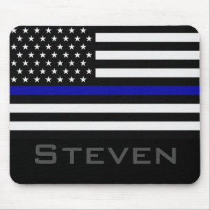 Personalized Name Thin Blue Line Flag Mouse Pad