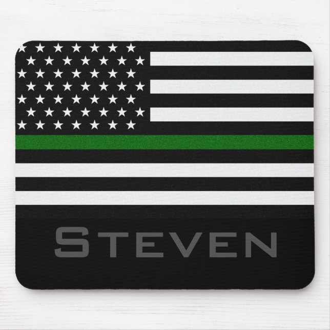 Personalized Name Thin Green Line Flag Mouse Pad (Front)