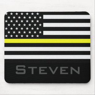 Personalized Name Thin Yellow Line Flag Mouse Pad