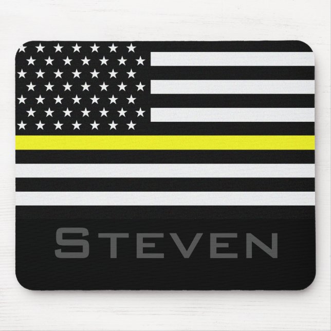 Personalized Name Thin Yellow Line Flag Mouse Pad (Front)