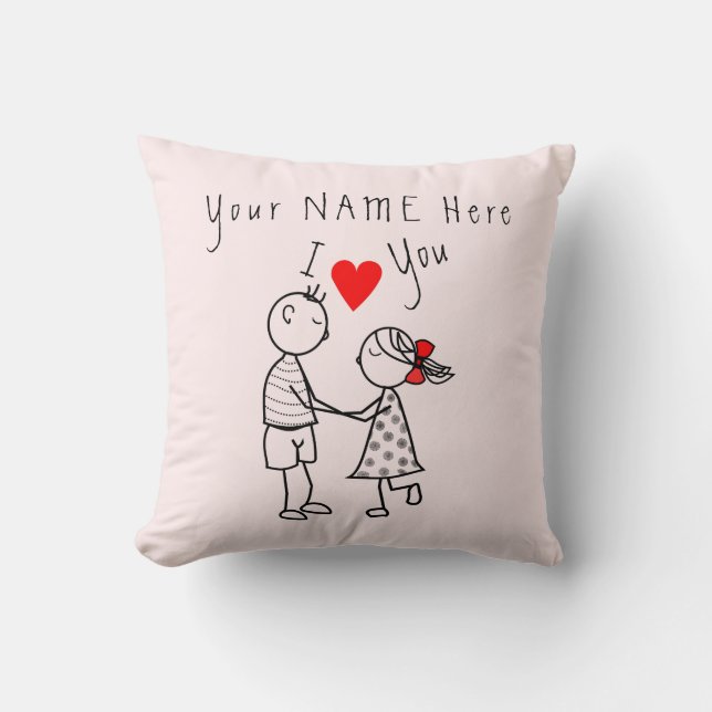 Personalized name Throw Pillow with Couple Love (Front)