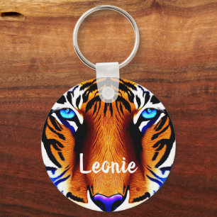 Personalized Name Tiger Cat Face Head Cute Animal Keychain