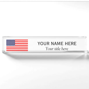 Personalized name title patriotic American US flag Nameplate