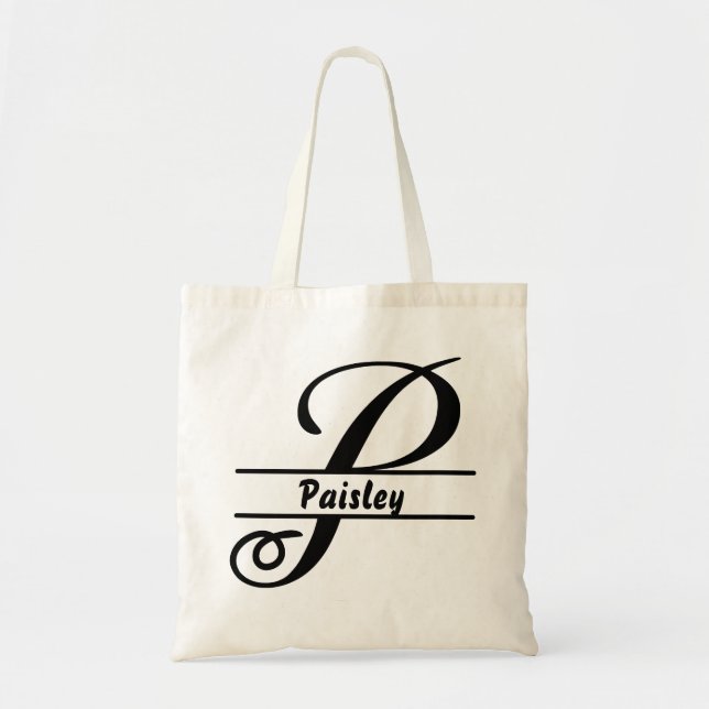 personalized name tote bag, custom letter P gift  (Front)