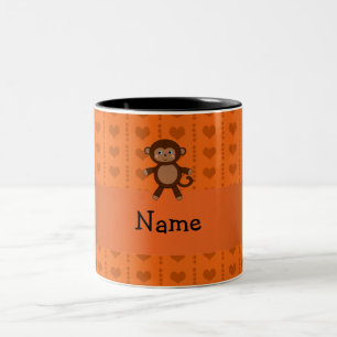 Personalized name toy monkey orange hearts Two-Tone coffee mug
