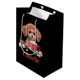 Personalized Name Toy Poodle Dog Lover Christmas  Medium Gift Bag