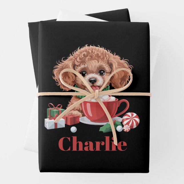 Personalized Name Toy Poodle Dog Lover Christmas  Wrapping Paper Sheet (In situ)