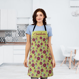 Personalized Name Trailing Flower Red on Yellow Apron