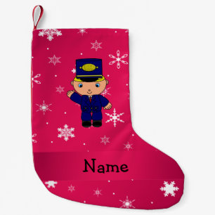 Personalized name train conductor pink snowflakes small christmas stocking