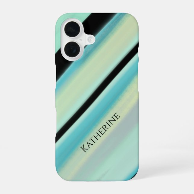 Personalized Name Tranquil Turquoise Stripes  iPhone 16 Case (Back)