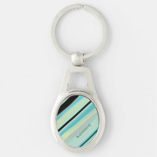 Personalized Name Tranquil Turquoise Stripes Keychain