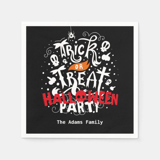 Personalized Name Trick or Treat Halloween Party Napkin (Front)