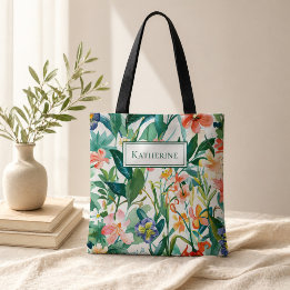 Personalized Name Tropical Floral Tote Bag