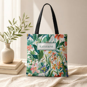 Personalized Name Tropical Floral Tote Bag