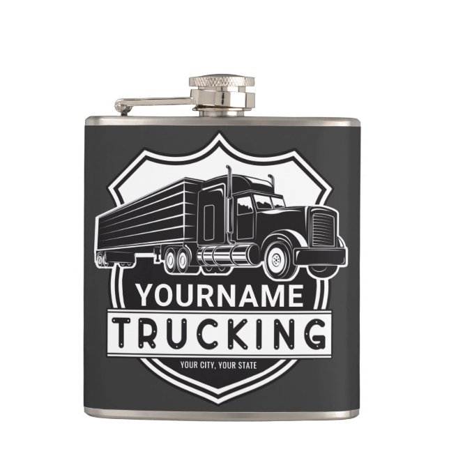 Personalized NAME Trucking Big Rig Semi Trucker  Hip Flask (Front)