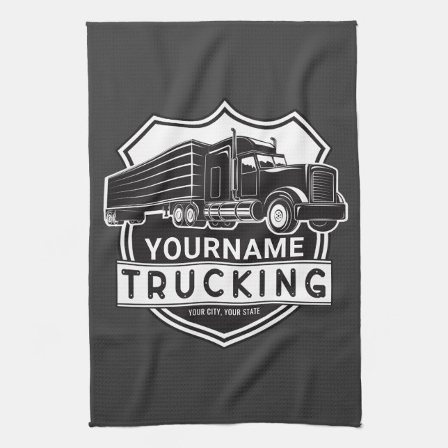 Personalized NAME Trucking Big Rig Semi Trucker  Kitchen Towel (Vertical)