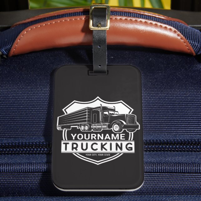 Personalized NAME Trucking Big Rig Semi Trucker  Luggage Tag (Front Insitu 2)