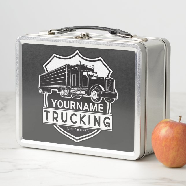 Personalized NAME Trucking Big Rig Semi Trucker  Metal Lunch Box (In Situ)