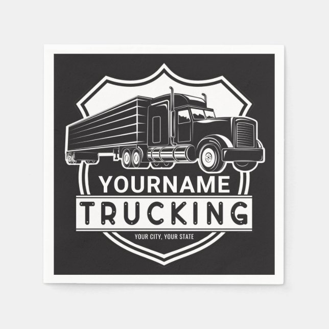 Personalized NAME Trucking Big Rig Semi Trucker   Napkin (Front)