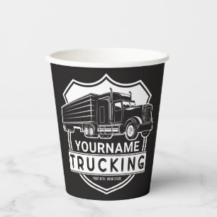Personalized NAME Trucking Big Rig Semi Trucker   Paper Cups