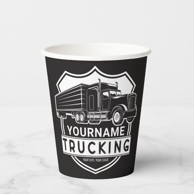 Personalized NAME Trucking Big Rig Semi Trucker   Paper Cups (Front)
