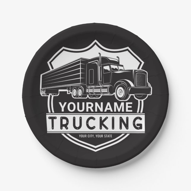 Personalized NAME Trucking Big Rig Semi Trucker  Paper Plate (Front)