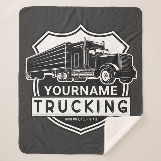 Personalized NAME Trucking Big Rig Semi Trucker   Sherpa Blanket (Front)