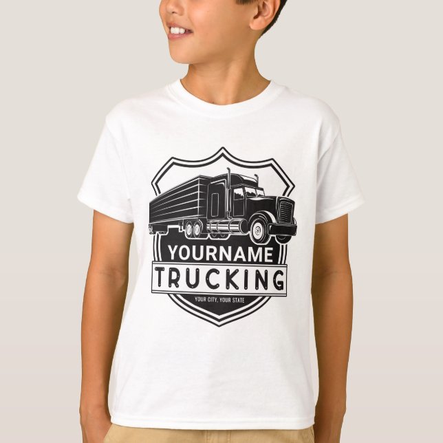 Personalized NAME Trucking Big Rig Semi Trucker  T-Shirt (Front)