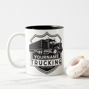 Personalized NAME Trucking Big Rig Semi Trucker  Two-Tone Coffee Mug