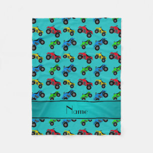 Personalized name turquoise atv pattern fleece blanket