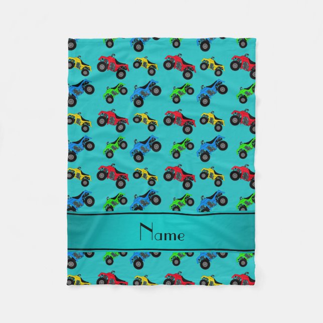Personalized name turquoise atv pattern fleece blanket (Front)