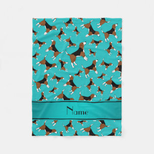 Personalized name turquoise beagle dog pattern fleece blanket