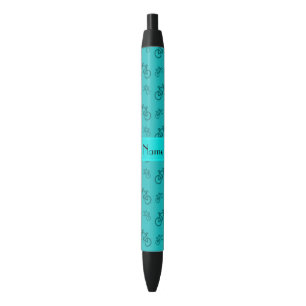 Personalized name turquoise bicycles black ink pen