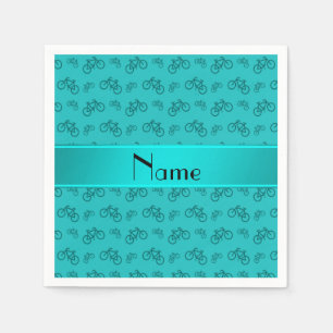 Personalized name turquoise bicycles napkin