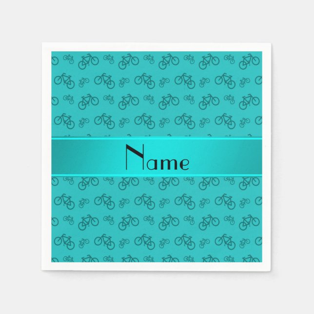 Personalized name turquoise bicycles napkin (Front)