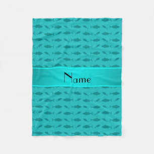 Personalized name turquoise bluefin tuna pattern fleece blanket