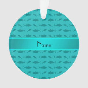 Personalized name turquoise bluefin tuna pattern ornament
