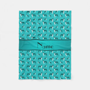 Personalized name turquoise boston terrier fleece blanket