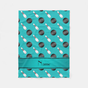 Personalized name turquoise bowling balls pins fleece blanket