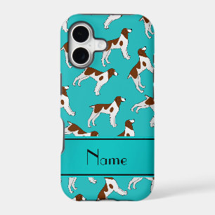 Personalized name turquoise brittany spaniel dogs